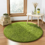 Ophanie Green Round Rug 4Ft Circle Area Rug, Fluffy Fuzzy Bedroom Carpet by Ophanie