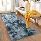 Soft Runner Rugs for Bedroom Hallways, 2x5 Tie-Dyed Blue Grey Fluffy Shag Throw - Image 3