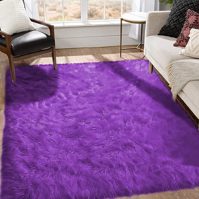 Goolela Purple Area Rug 6x9 Fluffy Fuzzy Furry Shag Carpet - Image 2