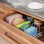 Food Container Lid Organizer Rack with Adjustable 6 Dividers, White