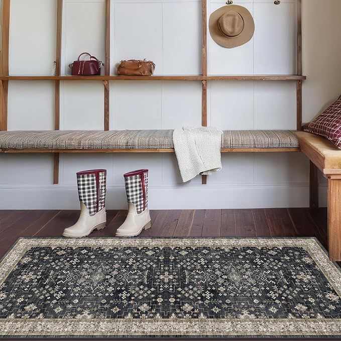 Black Entryway 2x5 Runner Rug, Small Throw Runners by HazoHaus