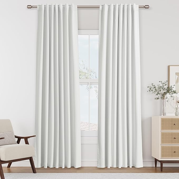 Guken White 100% Blackout Linen Curtains 80 Inch Length 2 Panels Set by Guken
