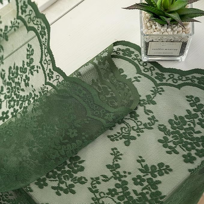 YJ YANJUN Vintage Lace Curtains 90 Inches Long-Victorian Floral Pattern Dark - Image 6