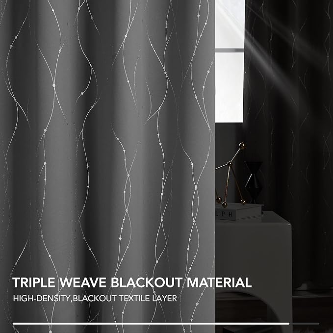 Deconovo Blackout Curtains, Thermal Insulated Noise‑Reducing Drape, Wave Line - Image 6