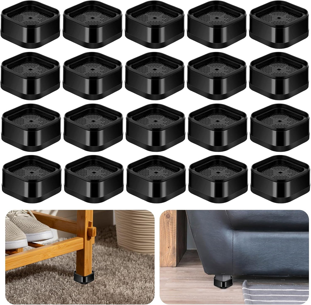 20 Pack Adjustable Stackable Furniture Risers, 1.38 Inch Heavy Duty Square Lifts Bed Raising Blocks for Mattress Bed Desk Table Leg Couch Sofa Chair Frame Dorm, Black