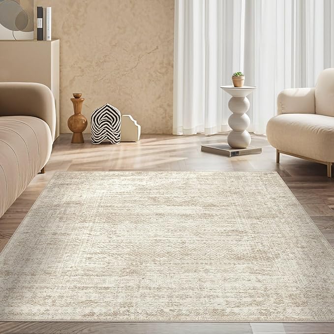 UERMEI Square Area Rugs : Washable 6x6 Neutral Modern Abstract Carpet - Image 4