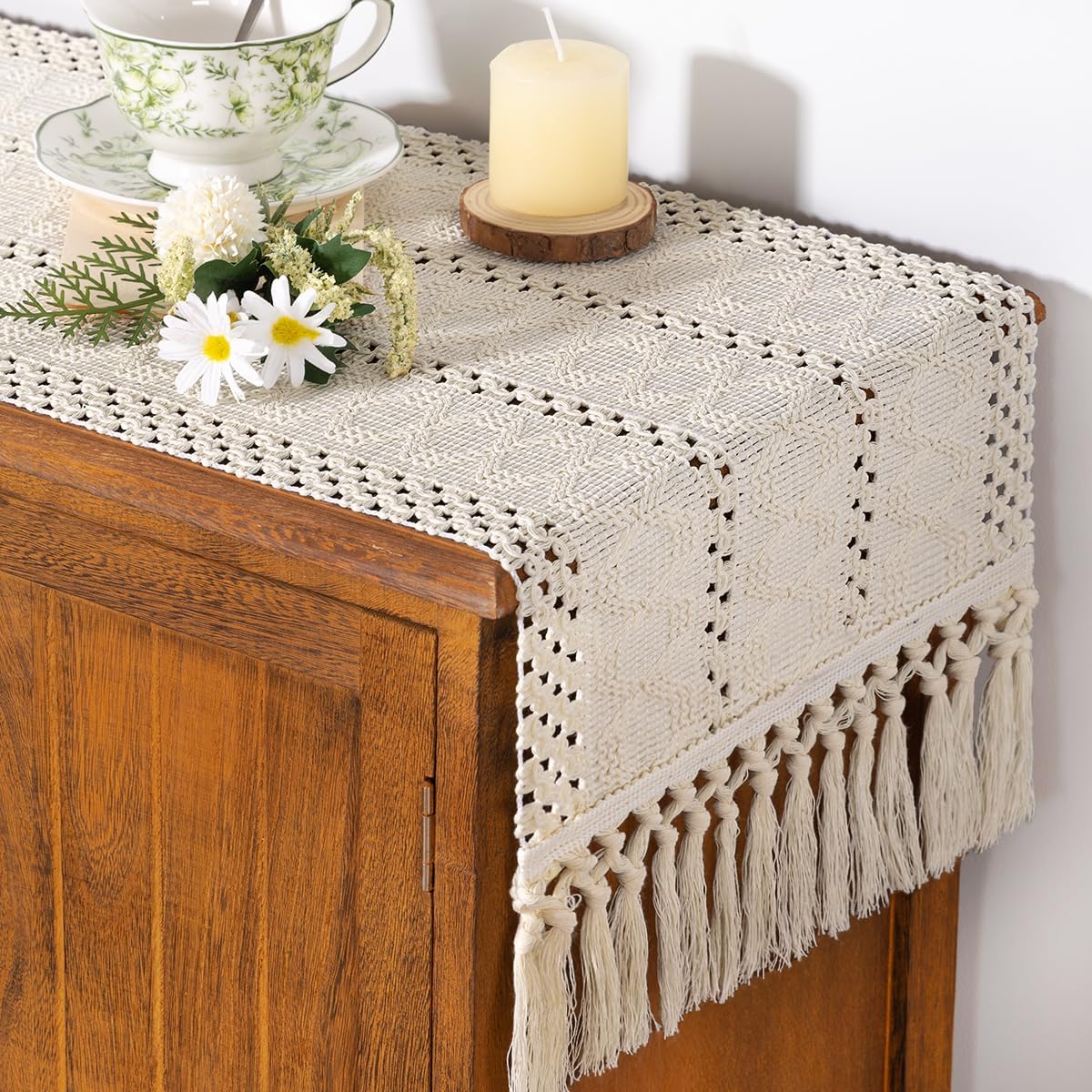 Boho Table Runner Fall Farmhouse Rustic Dining Dresser Scarf Home Decor