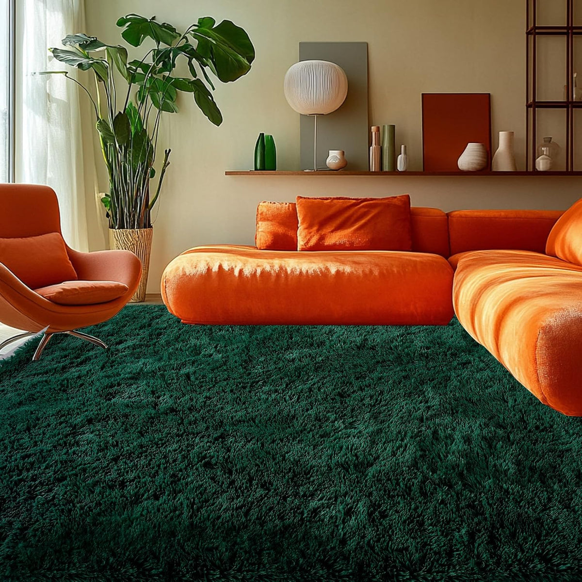 Fluffy Green Rug for Bedroom 3x5 - Soft Plush Bedside Carpet Decor