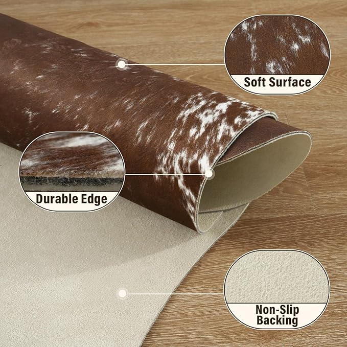 AROGAN Western Decor Faux Fur Cowhide Rug, 4.6×5.2 Feet Premium Animal Skin Cow - Image 3
