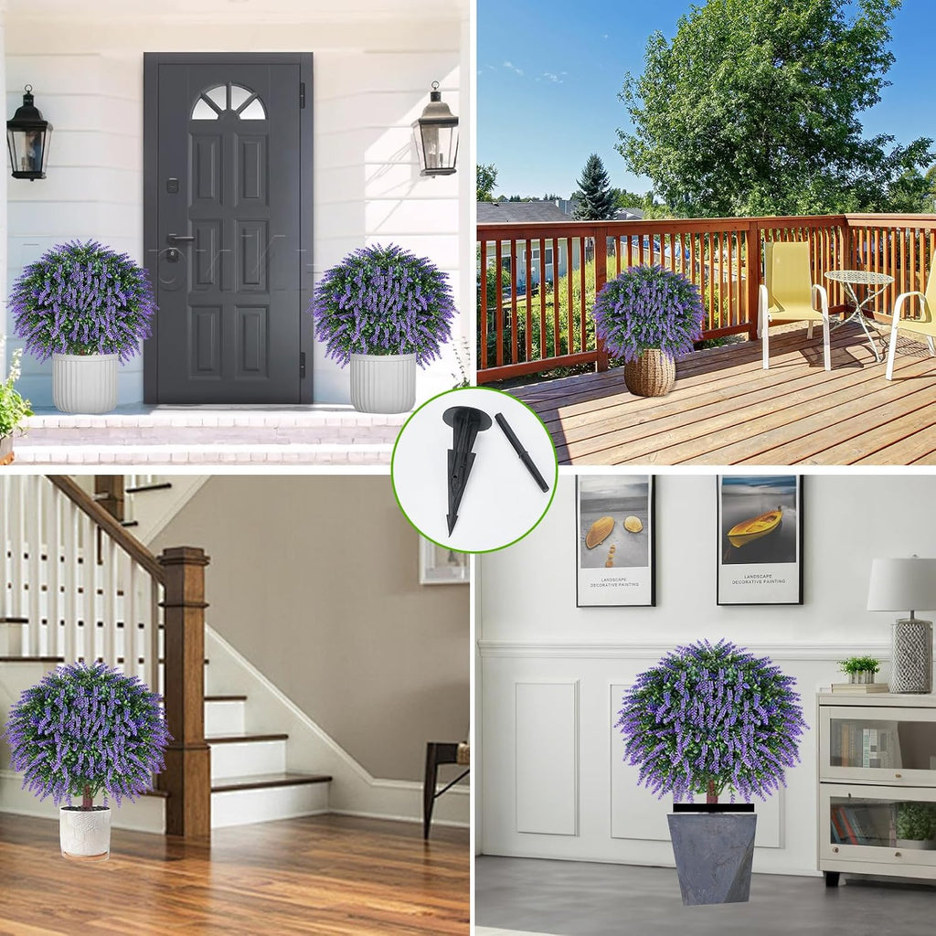 24" Artificial Lavender Topiary Ball Tree 2-Pack, UV Resistant Outdoor