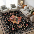 Area Rugs 5'x7' Washable Non-Slip, Floral Vintage Distress Print Pattern by RELEANY