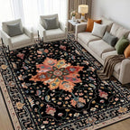 Area Rugs 5'x7' Washable Non-Slip, Floral Vintage Distress Print Pattern by RELEANY