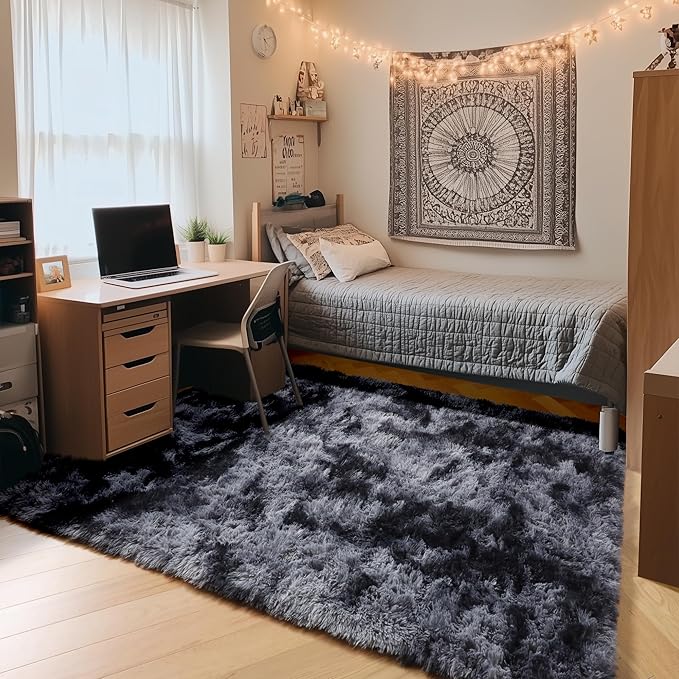 ONASAR Area Rugs for Bedroom Living Room, Fluffy Tie-Dyed Dark Grey 4x6 Indoor - Image 2