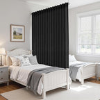 Black Large Window Curtains Light Filtering Semi Sheer Privacy Linen Textured - Image 8