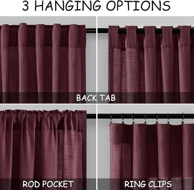 Extra Long Burgundy Linen Curtains 120 Inch - Image 2