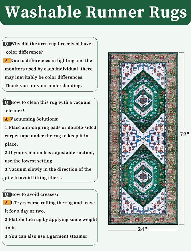 SERISSA Boho Washable Runner Rug, 2x6 Rug Runner Non-Slip Vintage Green White - Image 6