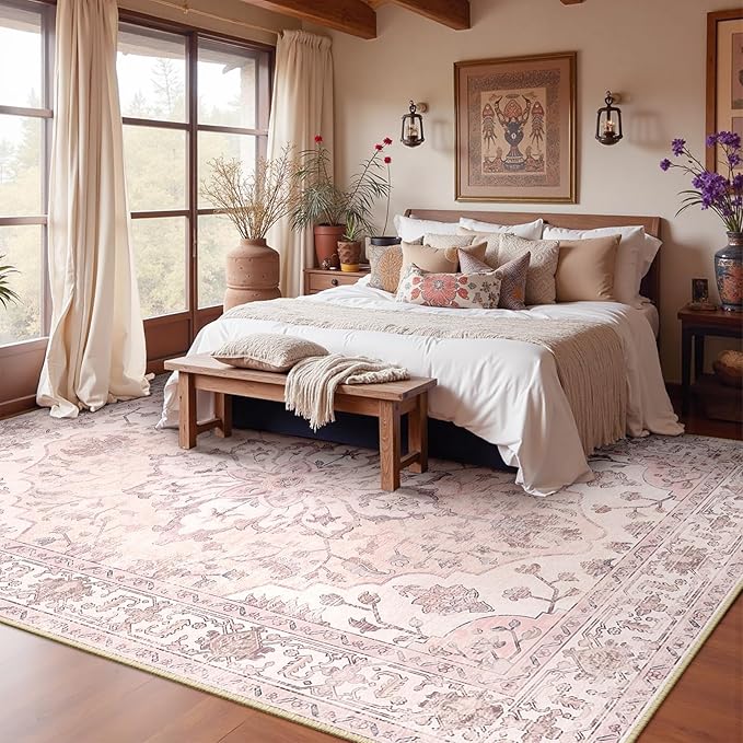 RELEANY Area Rugs 10'x14' Washable Non-Slip, Floral Vintage Distress Print - Image 2