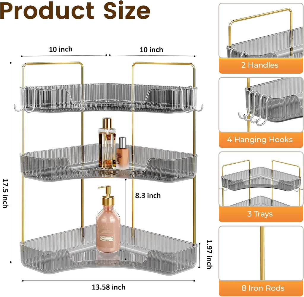 Bathroom Counter Organizer 3-Tier Corner Organizer with Hooks