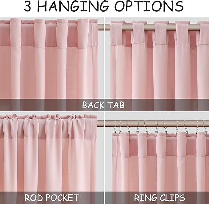 Nanspring Pink Linen Curtains 108 Inches Long - Image 2