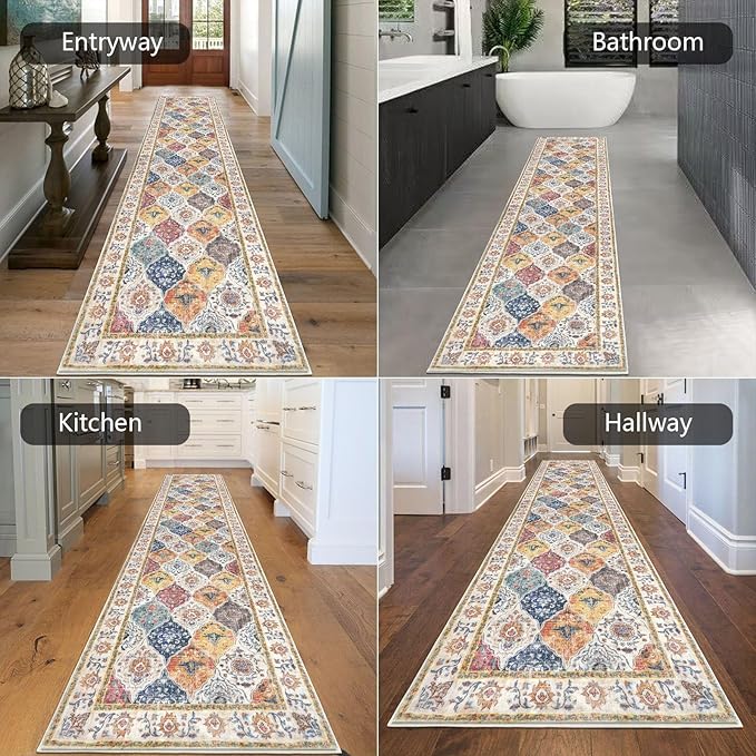 HEBE Hallway Runner Rug 2'8''x12' Washable Vintage Distressed Area Rugs Non - Image 5