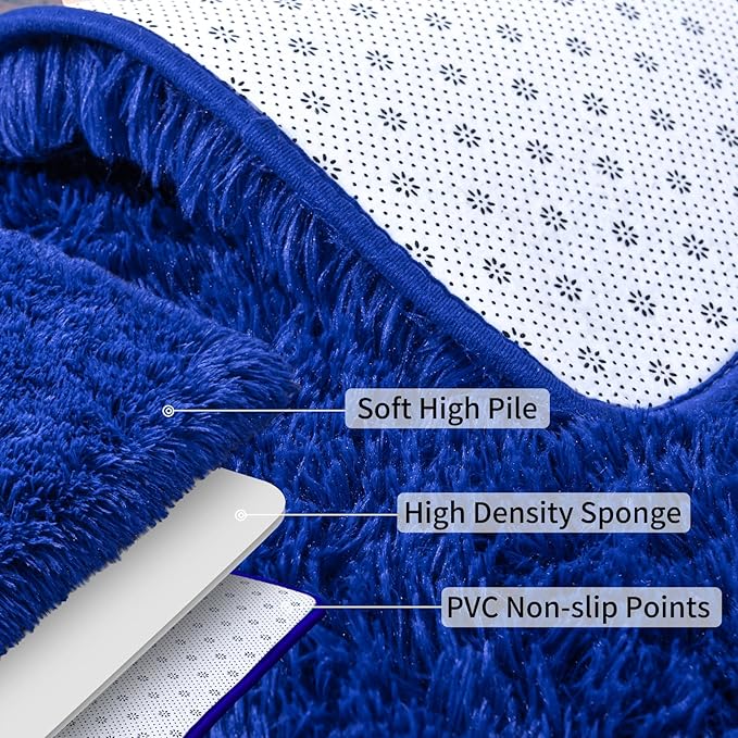 Soft Runner Rugs for Bedroom Hallways, 2x4 Royal Blue Fluffy Shag Throw Area - Image 4