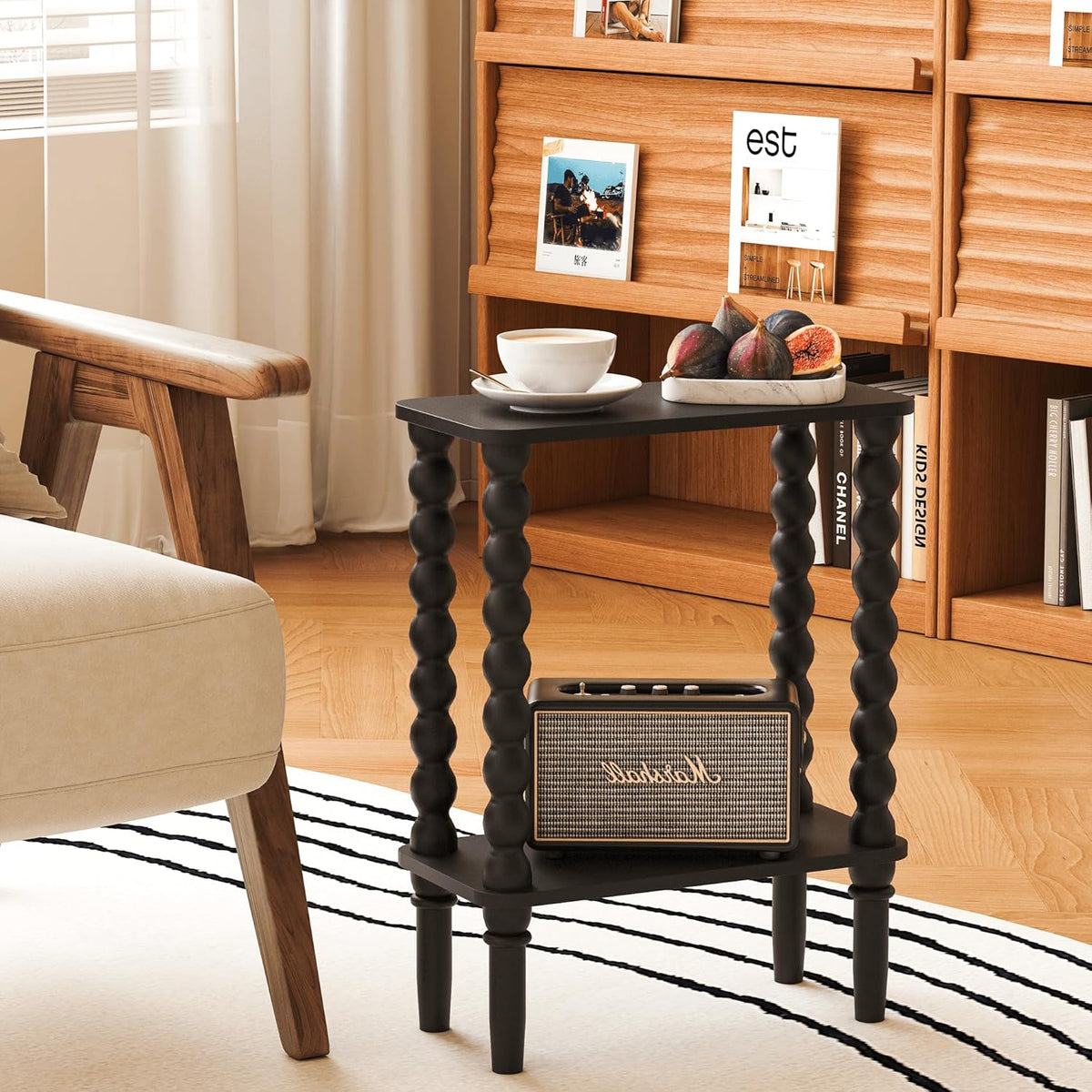 Veegle Narrow Side Table Small End Table for Small Spaces Black