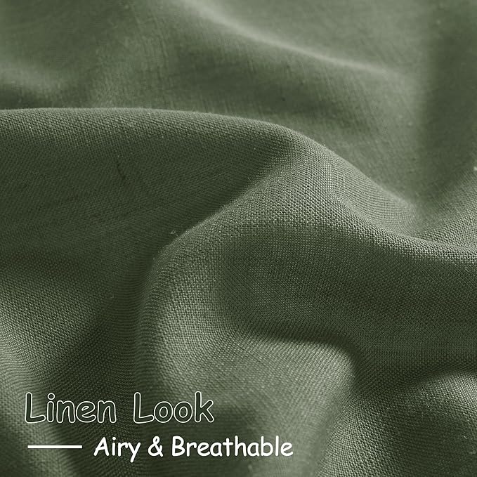 Nanspring Olive Green Linen Blend Semi Sheer Curtains 108 Inches Long x 60 - Image 4
