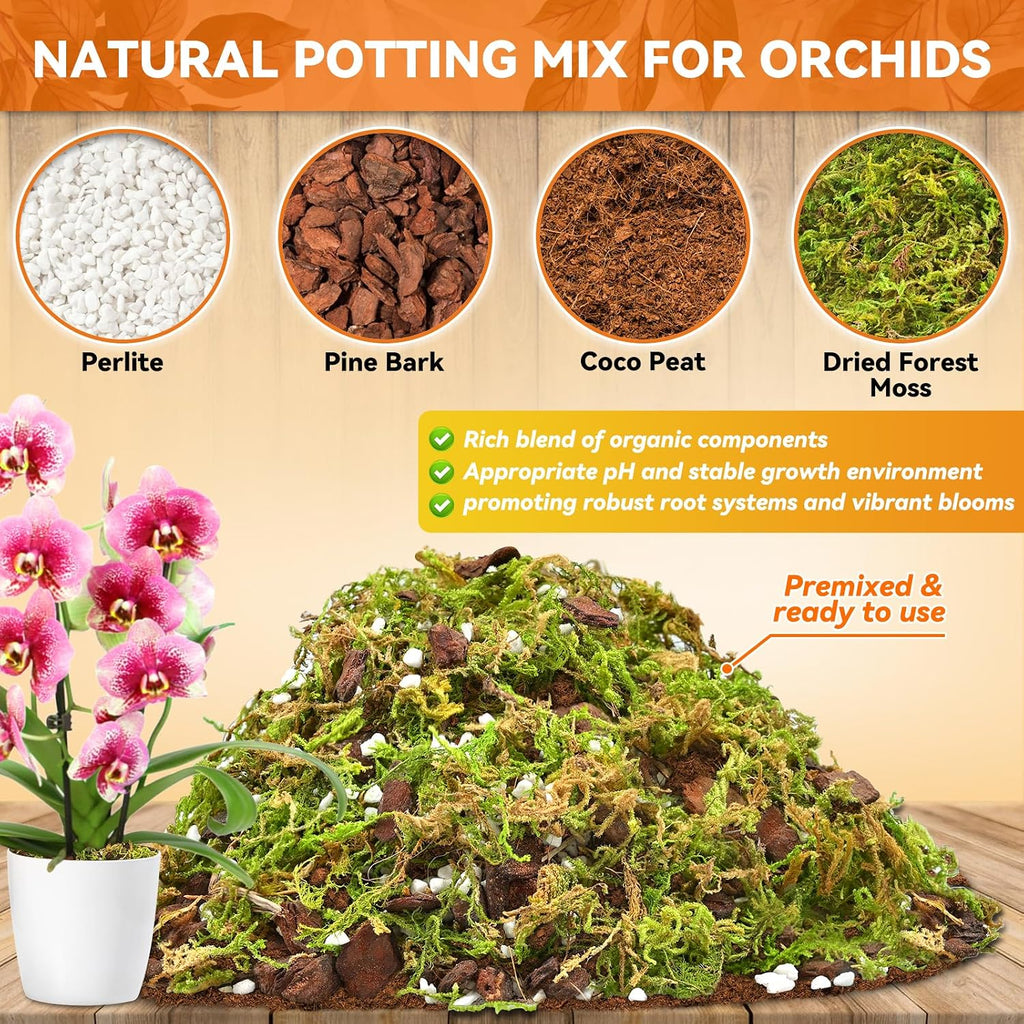 2QT Orchid Potting Mix for Repotting, Pre-Mixed & Ready-to-Use