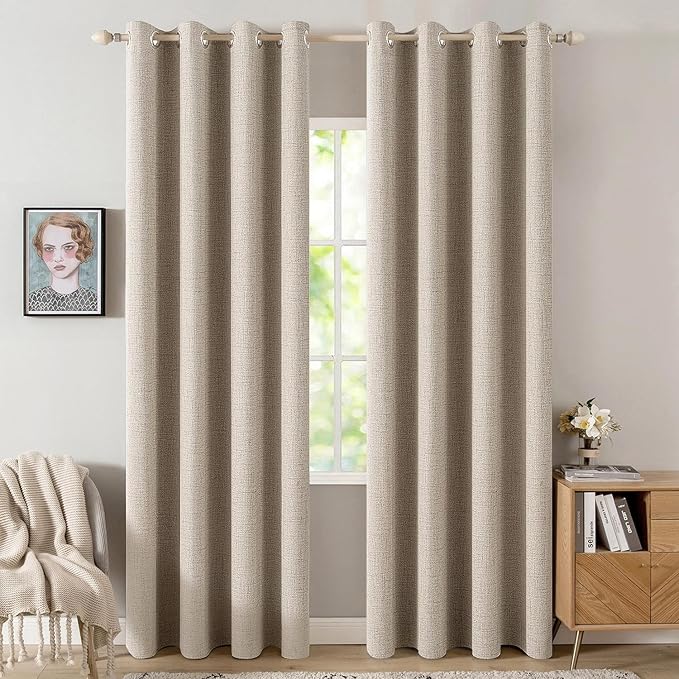 MIULEE Linen Textured Curtains Solid 100% Blackout by MIULEE