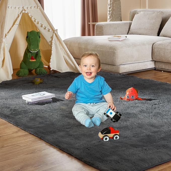 Soft Shag Area Rug for Living Room and Bedroom Decor, 5x7 Feet Solid Gray - Image 6