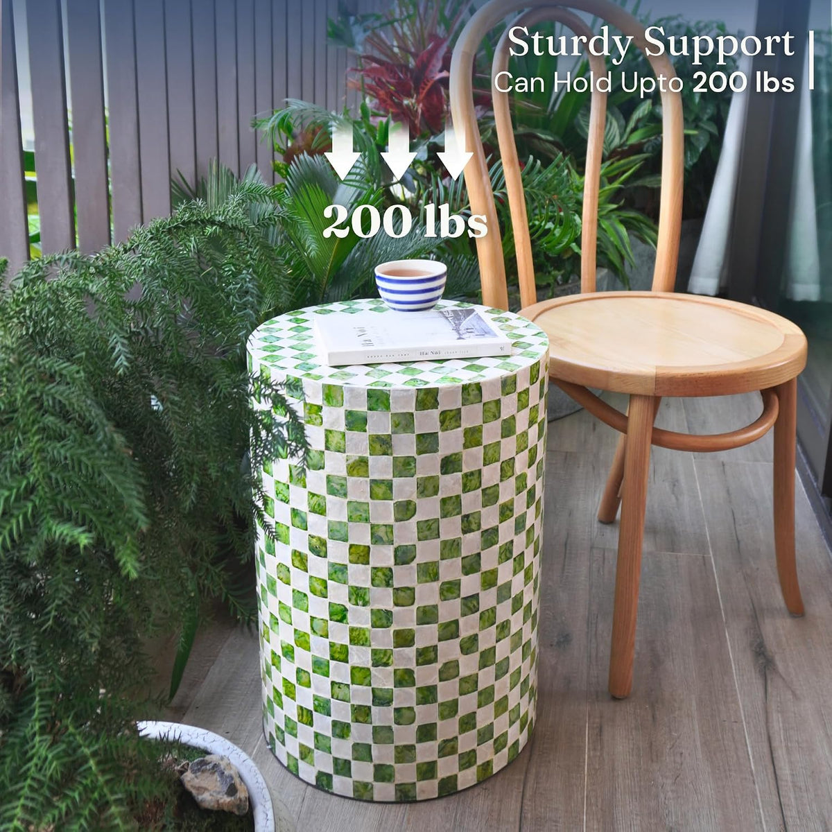 Chi An Home 19.3” Capiz Shell Checkered Pistachio Green Side Table