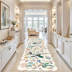 Hallway 4x10 Washable Area Rugs: Indoor Floral Scalloped Rug by HYHAOYUNLAI