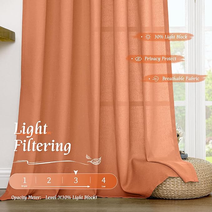 LAMIT Terracotta Linen Curtains 72 inches Long - Image 4