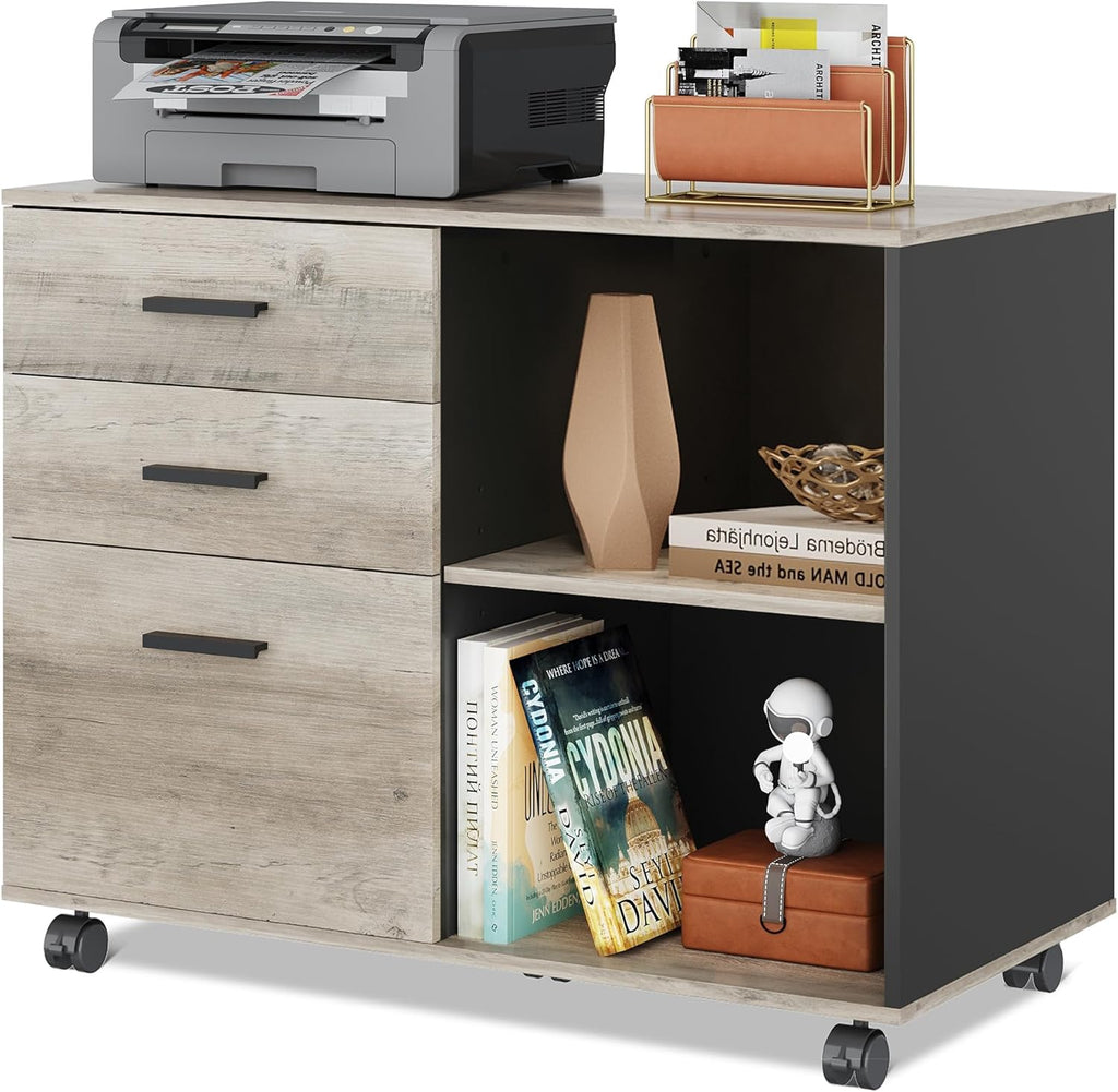 DEVAISE 3-Drawer Mobile File Cabinet, Lateral Filing Cabinet, Rustic Brown