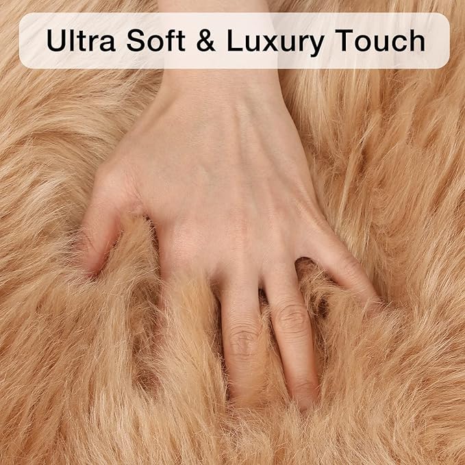 duduta Beige Faux Sheepskin Throw Rug 2x3 ft, Small Fluffy Shag Fur Rug - Image 4