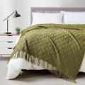 BOURINA Olive Throw Blanket 50 x70 Inches Jacquard Argyle Throw Textured Solid by BOURINA