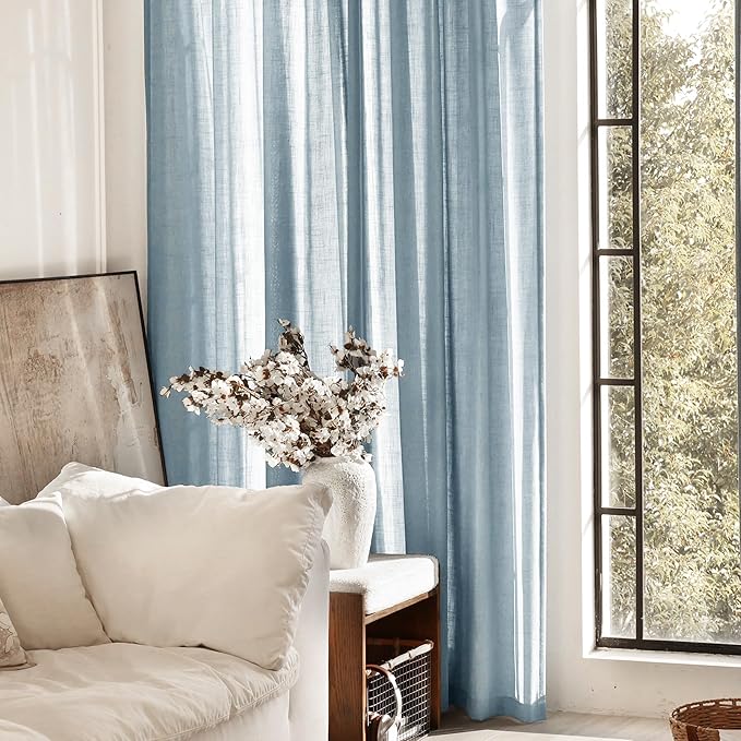 Dusty Blue Linen Curtains 84 inch Long - Image 7