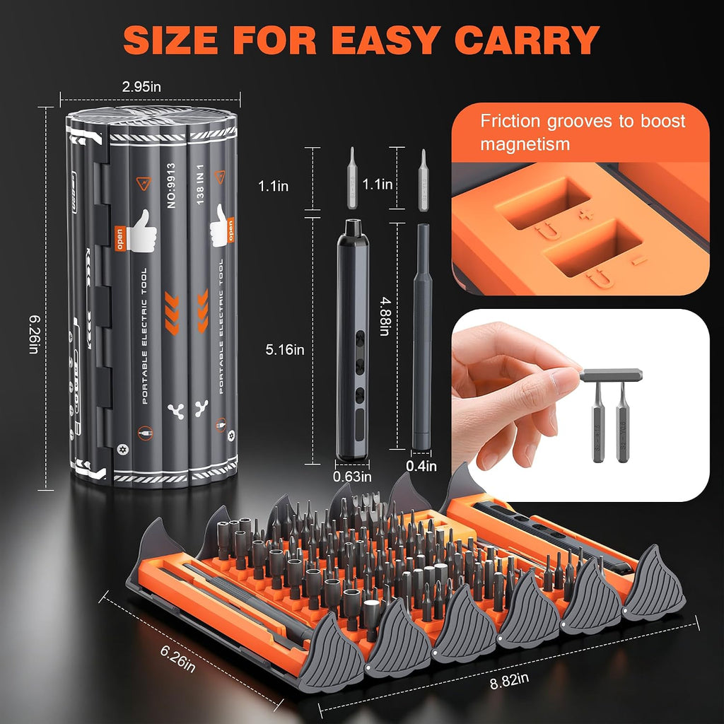 138-IN-1 Electric Screwdriver Set Cordless with 120 Precision Bits