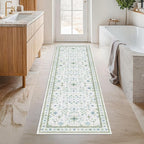 Hazo Haus Washable Oushak 2x6 Bathroom Runner Rug, Eclectic Boho Floral Pastel by HazoHaus