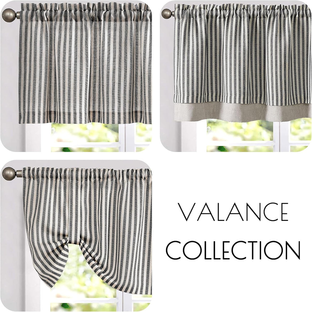 jinchan Stripe Linen Kitchen Valance Curtain, 50x16, 1 Panel, Grey
