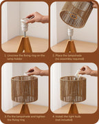 EDISHINE Small Rattan Table Lamp, Wood Tripod Bedside Lamp, 14.2", E26 Base