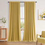 Gold 100% Blackout Linen Curtains 108 Inch Length 2 Panels Set by Guken