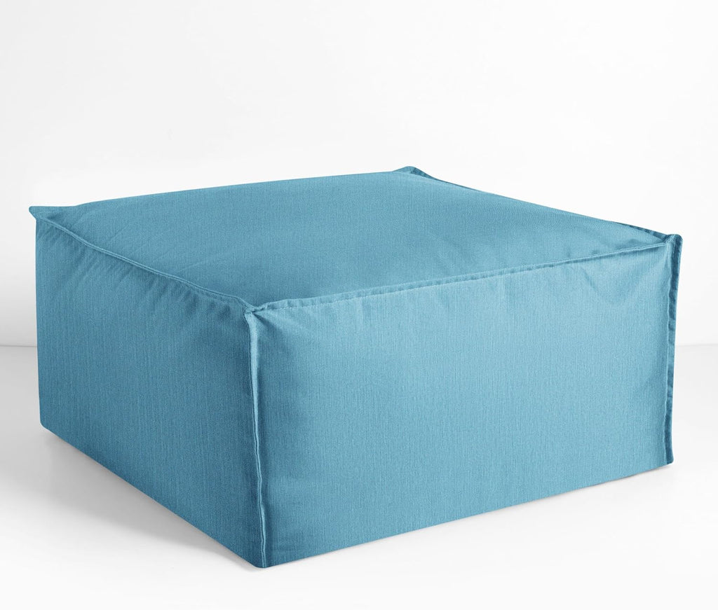 Sorra Home Sunbrella Top Stitch Pouf Cushion - Square, Outdoor Stuffed Plush Ottoman & Foot Rest Stool - Balcony, Patio, Poolside Furniture Accessory - Cast Horizon (30" x 30" x 15")