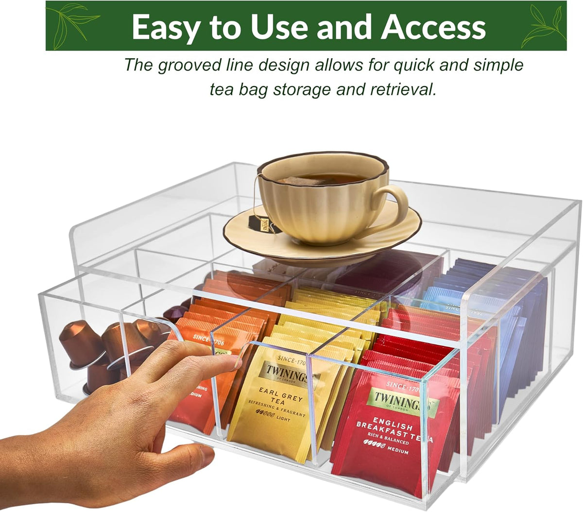 Heavy-Duty Acrylic Tea Station with 8-Compartment Drawer Organizer