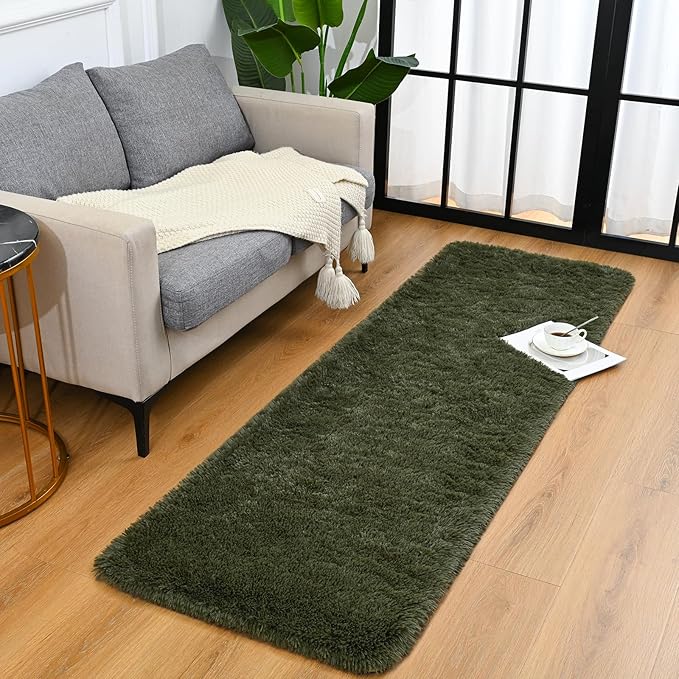 Goideal Fluffy Runner Rug for Bedroom Living Room, 2x6 Olive Green Bedside Rugs - Image 2