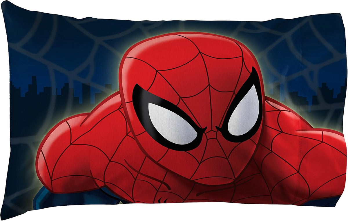 Jay Franco Kids Sheet Set with Fitted, Flat Sheets & Pillow Cover - Ultra-Soft Bedding with Pillowcase for Room Decor, Blue - Spiderman, 3 Piece Twin