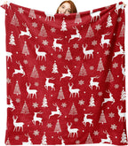 Christmas Tree Reindeer Red Flannel Throw Blanket