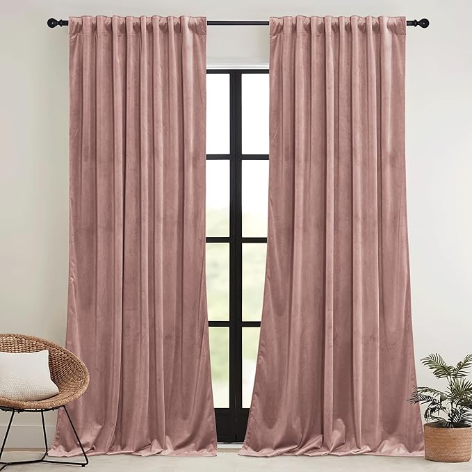 RYB HOME Dusty Pink Velvet Curtains 102 inches - Image 2