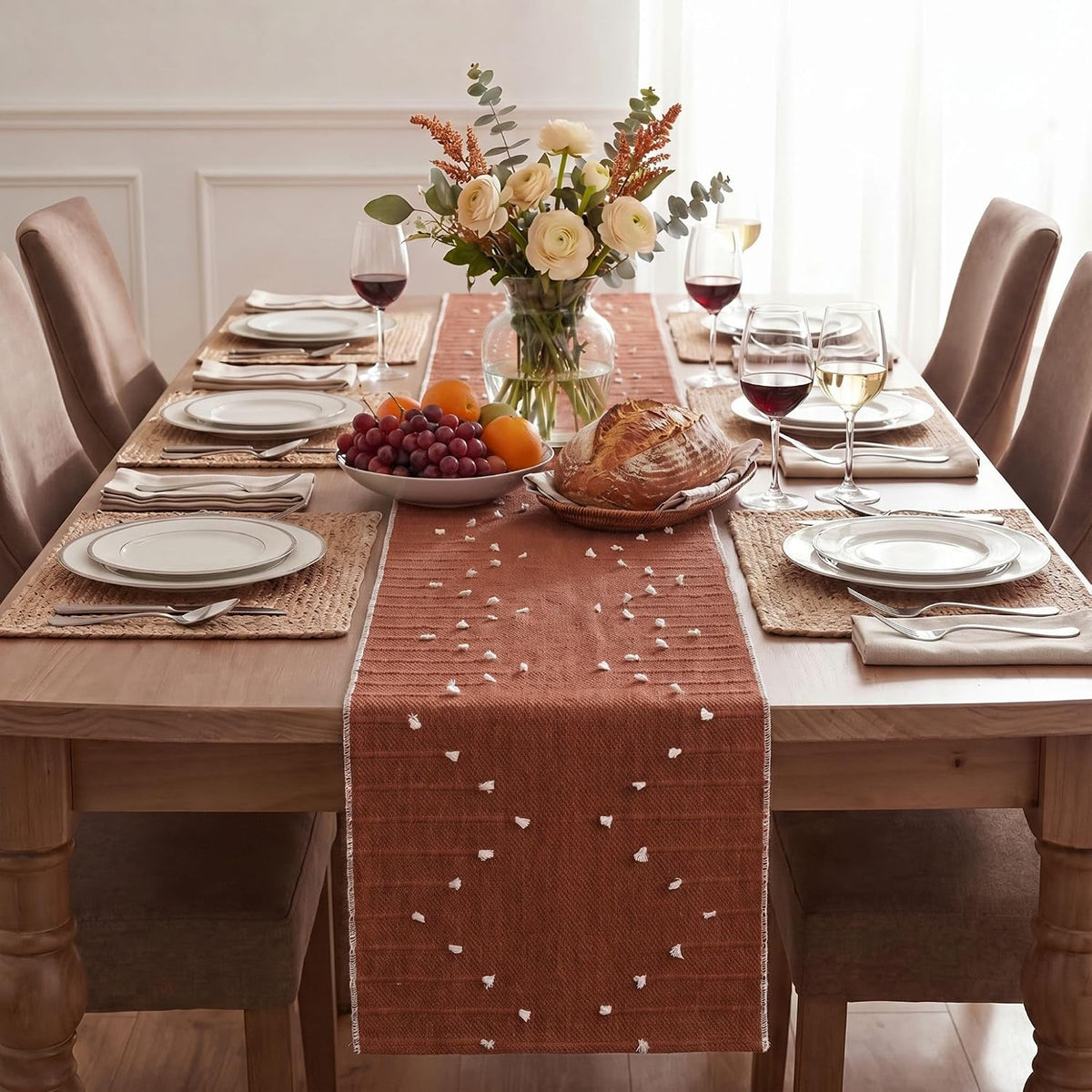 Artoid Mode Caramel Farmhouse Rustic Cotton Woven Table Runner, Seasonal Fall Holiday Kitchen Dining Table Decoration for Home Party Decor 12x72 Inch