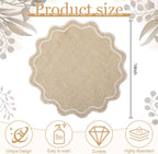 Set of 6 Round Cotton Linen Placemats, Linen with White, 15 Inch